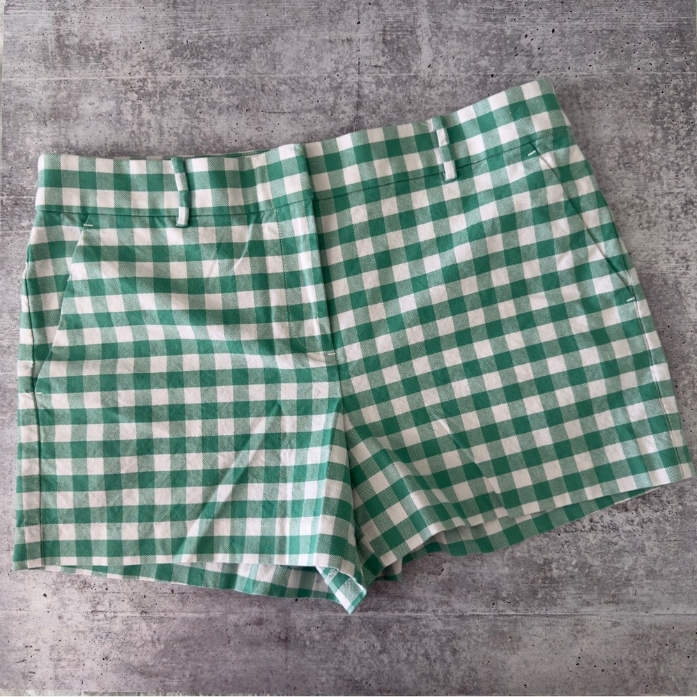 LOFT Riviera Shorts Green White Check Size 10 Spring Summer Festival